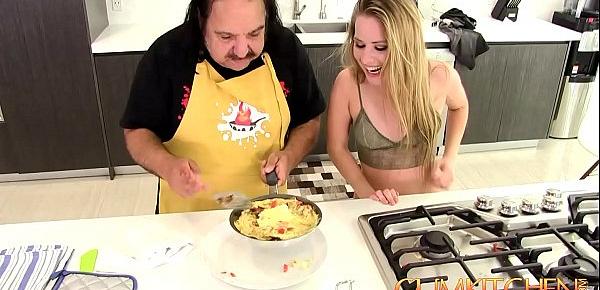  CUM Kitchen Ron Jeremy fucks young blonde teen Lilly Ford while cooking